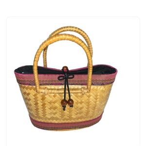 Adorable mini pink and brown wooden purse